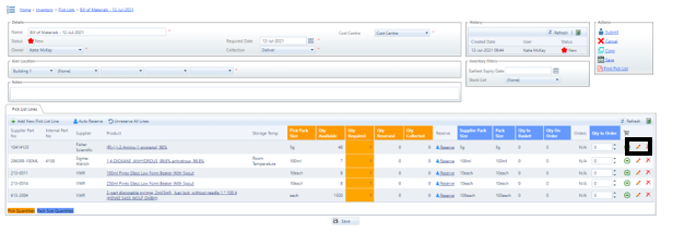 How to add a pick list from a Bill of Materials (BOM)