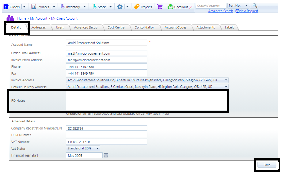 How to add your courier account number(s) to your POs