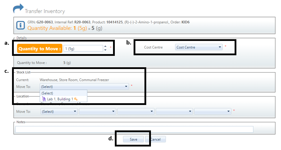How to transfer Inventory to another stock list on Live Inventory