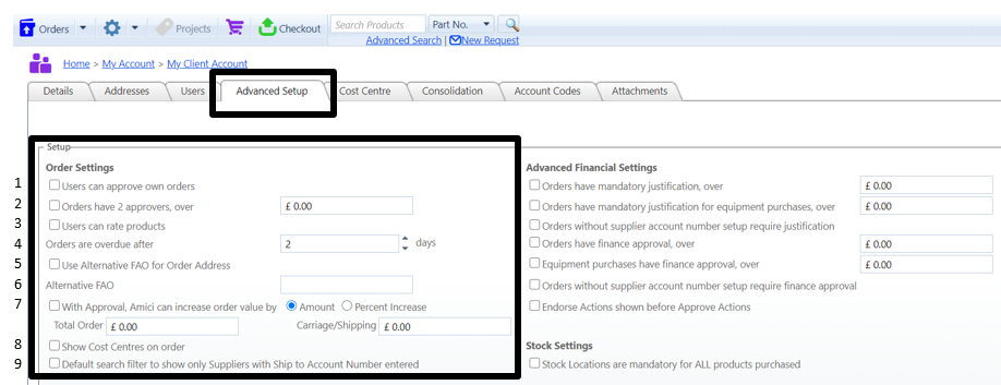 How to edit order settings for your organisation