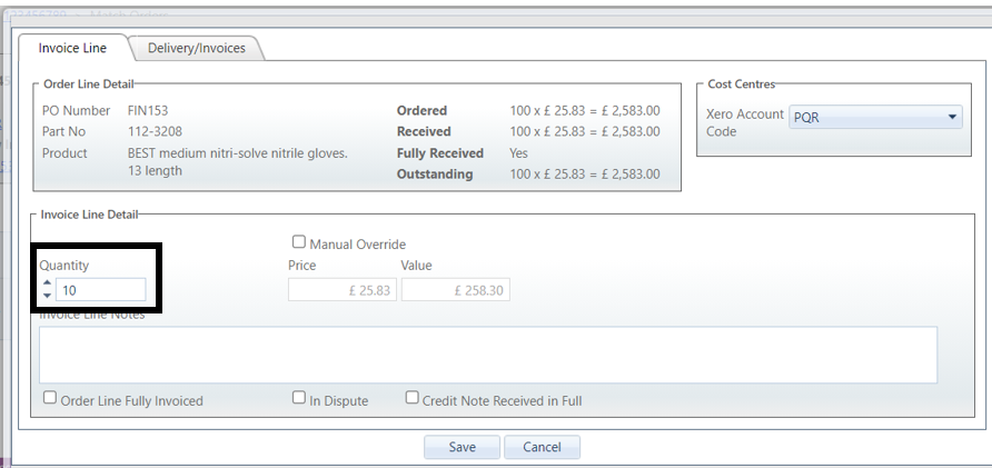 How to match an invoice to part of a PO