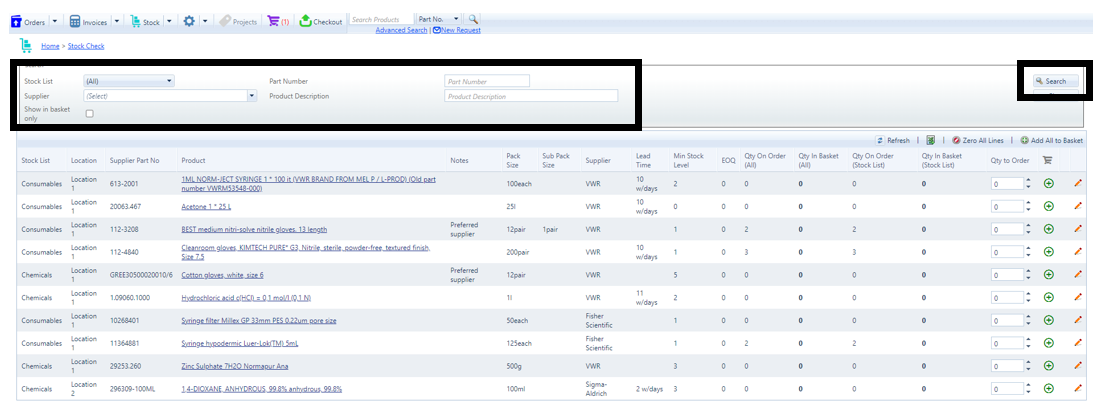 How to carry out a Stock Check and place orders from the Stock Check Page