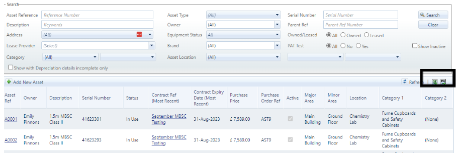 How to export your Asset Register