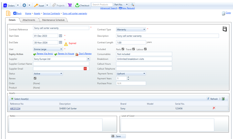 Service Contract Record View – What are the different tabs?