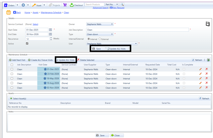 How to amend your recurring visit record on the Maintenance Schedule